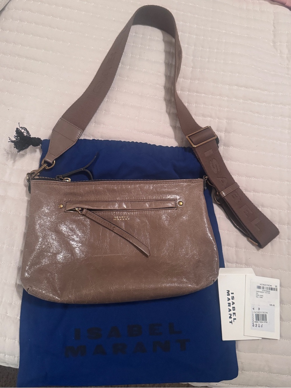 Isabel Marant Taupe Shiny Leather Crossbody with Branded Strap